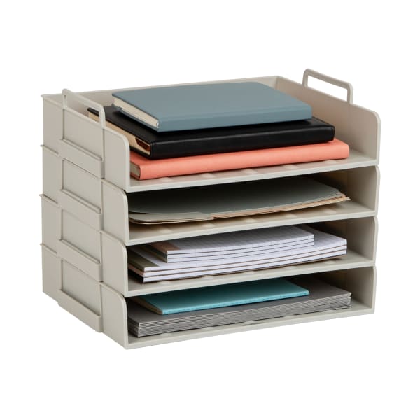 Mind Reader Stackable Paper Trays, 11inH x 10inW x 13-3/4inD, Beige, Set Of 4 Trays
