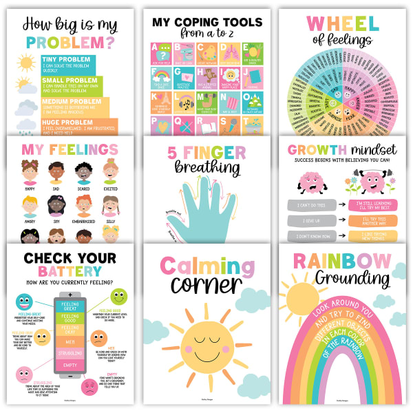 Hadley Designs Posters, Colorful Calming Corner and Feelings Chart, Set Of 9