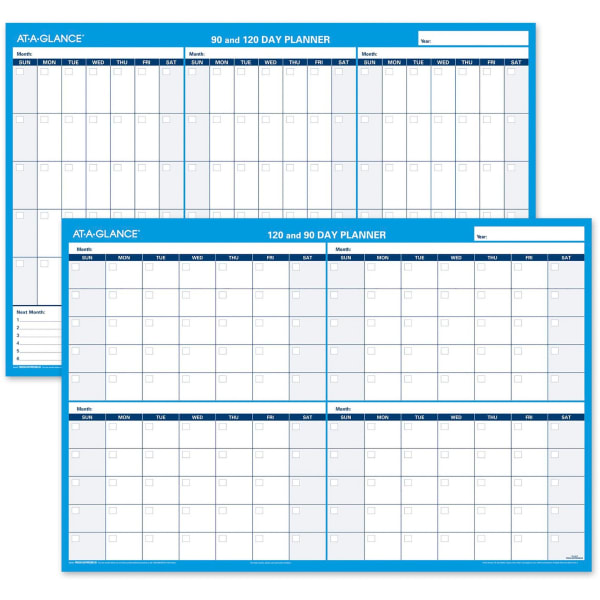 AT-A-GLANCE 30% Recycled Undated Erasable/Reversible Wall Planner, 90/120 Day, 36in x 24in, Black/Blue, PM-239-28