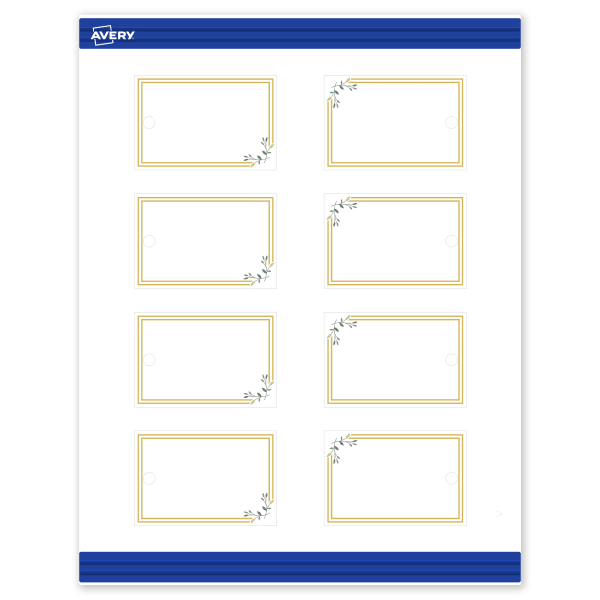 Avery Printable Tags With Sure Feed Technology, 2in x 3in, Matte White With Gold Double Border Floral Design, Pack Of 80