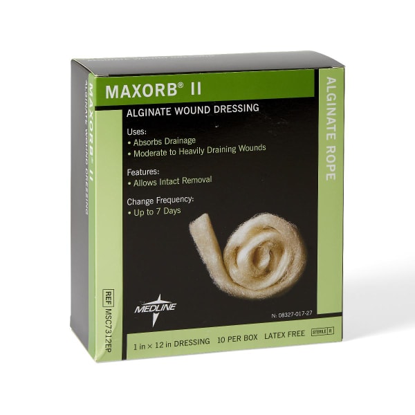 Medline Maxorb II Alginate Dressings, 1in x 12in, Tan, Pack Of 10
