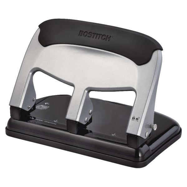 Bostitch EZ Squeeze 3-Hole Punch, Black/Silver