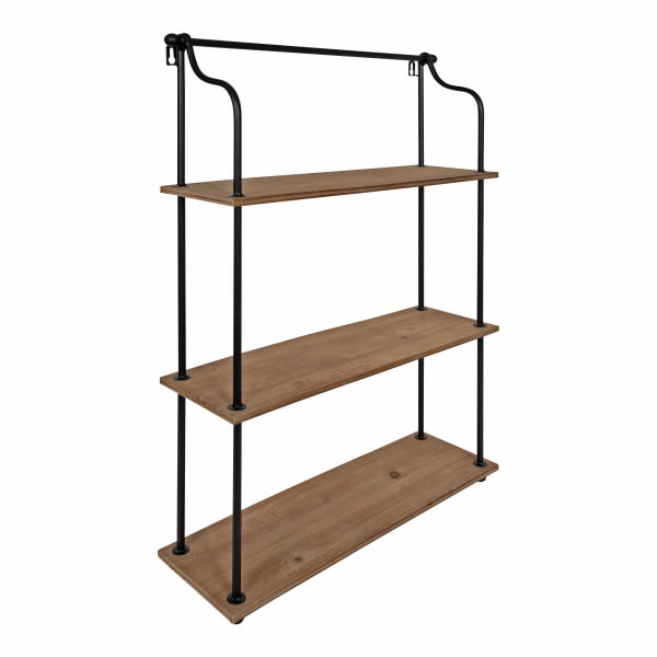 Kate and Laurel Walters Wood and Metal 3-Tier Shelves, 32-5/16inH x 20-1/2inW x 6-5/16inD, Brown/Black, Set Of 3 Shelves