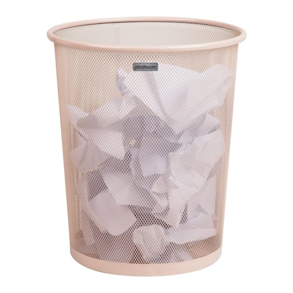 Mind Reader Metal Mesh Trash Can 4.4 Gallon Waste Paper Basket, 13-3/4inH x 11-1/2inW x 11-1/2inD, Pink