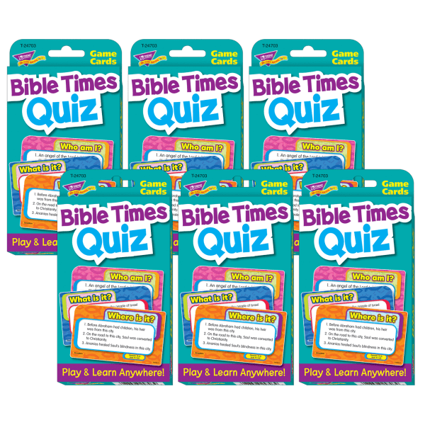 TREND Bible Times Quiz Challenge Cards, Assorted Colors, Grade 1 - 6, Pack Of 6 Sets