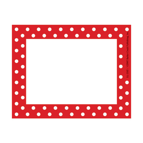 Barker Creek Self-Adhesive Name Badge Labels, 3 1/2in x 2 3/4in, Red-And-White Dots, Pack Of 45