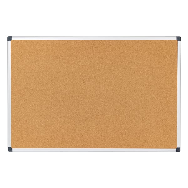 Office Depot Brand Cork Bulletin Board, 24in x 36in, Aluminum Frame With Silver Finish