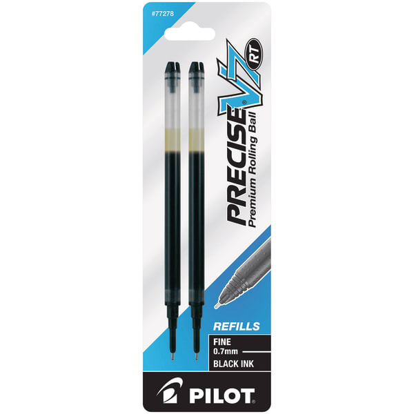 Pilot Precise Liquid Ink Retractable Rollerball Refills, V7, 0.7 mm, Fine Point, Black, Pack Of 2