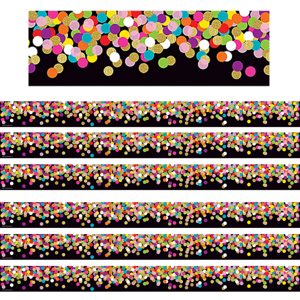Teacher Created Resources Straight Border Trim, Colorful Confetti On Black, 35ft Per Pack, Set Of 6 Packs