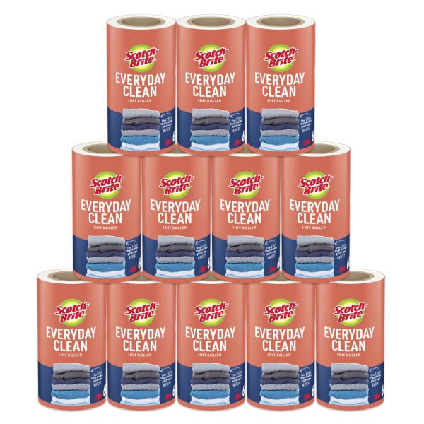 Scotch-Brite Everyday Clean Lint Roller Refills, 4 in, 12 Rollers, 60 Sheets/Roll, Versatile Lint Removers for Daily Cleaning, Clothes and Pet Hair