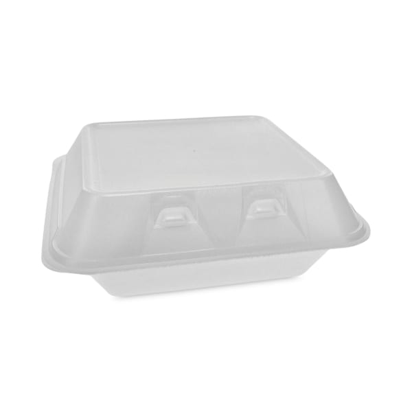 Pactiv Evergreen SmartLock Foam Hinged Lid Containers, Medium, 3-Compartment, 3inH x 8inW x 8-1/2inD, White, Carton Of 150 Containers