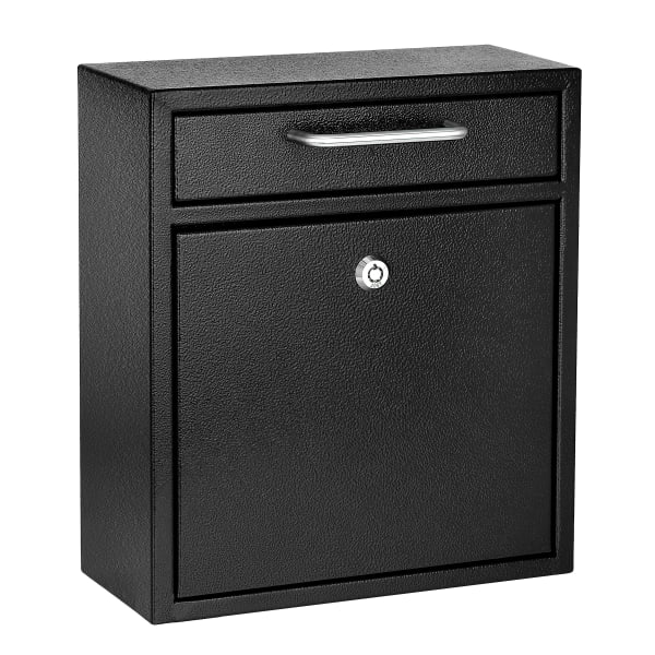AdirOffice Medium Mail Wall-Mount Drop Box With High Security Key Locking System, 12inH x 10-7/16inW x 4-1/2inD, Black