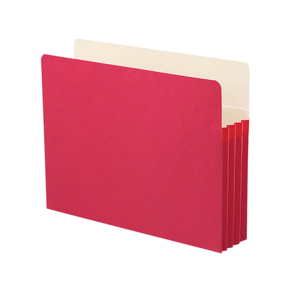 Smead Color File Pockets, Letter Size, 3 1/2in Expansion, 9 1/2in x 11 3/4in, Red