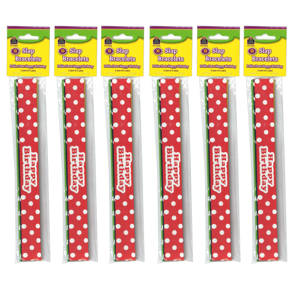 Teacher Created Resources Slap Bracelets, Polka Dots Happy Birthday, 10 Per Pack, Set Of 6 Packs