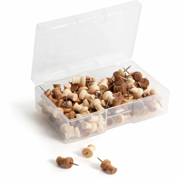 U Brands Wood Push Pins, Natural and Dark, 100-Count (3085U06-24) - 0.38in Shank - 0.25in Head - 100 / Pack - Natural, Brown - Steel, Wood, Plastic