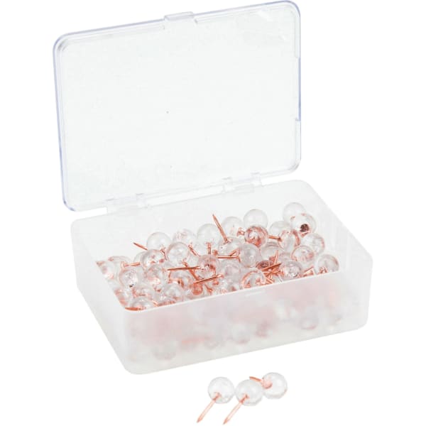U Brands Sphere Push Pins, Clear with Rose Gold Prong, 100-Count (3089U06-24) - 0.44in Shank - 0.38in Head - Rose Gold, Clear - Steel, Plastic, Plastic