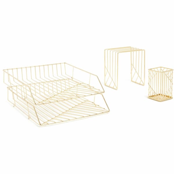 U Brands Metal Desk Organization Kit, Vena Collection, Cup, Sort and 2 Trays Included, Gold (3940U00-01) - Desktop - Gold - Metal - 1 Set Each