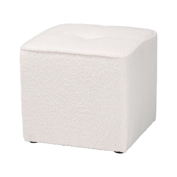 Baxton Studio Isaiah Modern Boucle Upholstered Ottoman, 14-1/4inH x 15-3/4inW x 15-3/4inD, Ivory