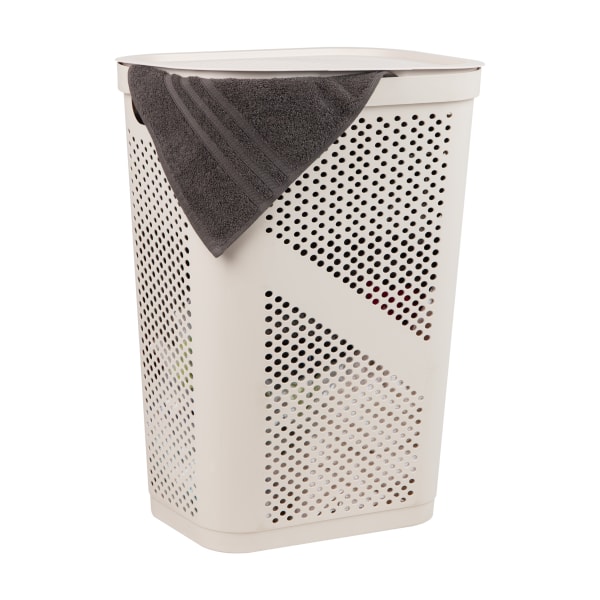 Mind Reader 60L Laundry Hamper Clothes Basket with Lid, 23-1/2inH x 13-3/4inW x 17-1/4inL, Ivory