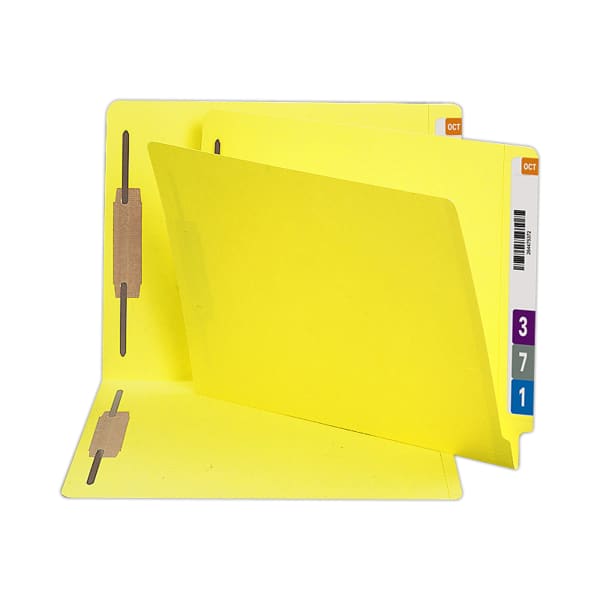 Smead Color End-Tab Folders With Fasteners, Straight Cut, Letter Size, Yellow, Pack Of 50