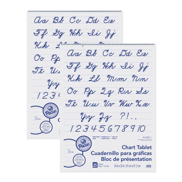 Pacon Chart Tablets, 24in x 32in, 1in Ruled, 25 Sheets, Cursive Cover, Pack Of 2 Tablets