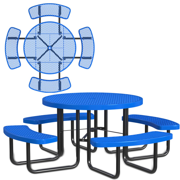 Leisure Craft Round Outdoor Picnic Table, 29-1/4inH x 81inW x 81inD, Black/Blue
