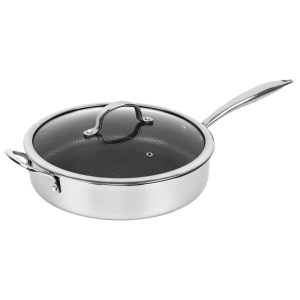 Brentwood 3-Ply Hybrid Stainless Steel Non-Stick Induction-Compatible Deep Saute Pan with Glass Lid, 11in, Silver