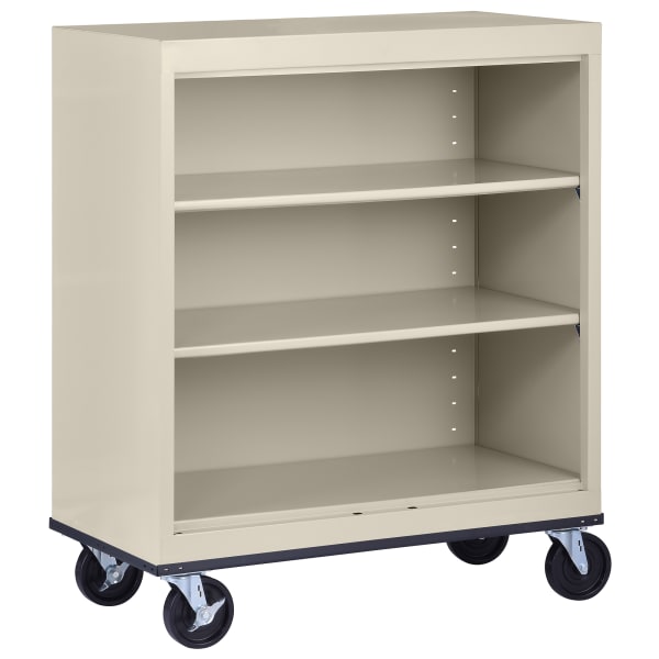 Sandusky Mobile Welded Steel Bookcase, 3-Shelf, 42inH x 36inW x 18inD, Putty