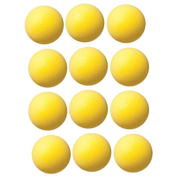 Champion Sports Uncoated Regular Density Foam Balls, 4in, Yellow, Pack Of 12 Balls