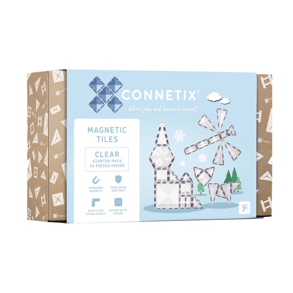 Connetix Magnetic Tiles Clear Starter Pack, 34 Pieces