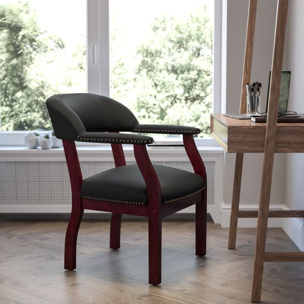 Flash Furniture Vinyl Conference Guest Chair With Accent Nail Trim, Black