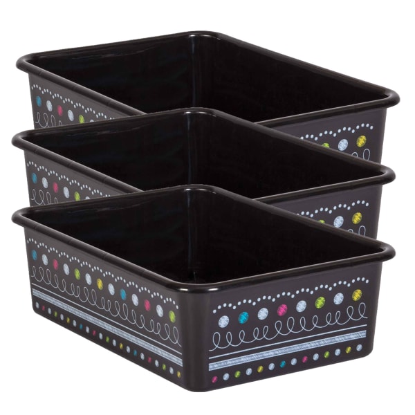 Teacher Created Resources Large Plastic Storage Bins, 5inH x 11-1/2inW x 16-1/4inD, Chalkboard Bright, Pack Of 3 Bins