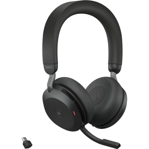 Jabra Evolve2 75 Wireless On-ear Stereo Headset - USB-C - For MS Teams - With Charging Stand - Black - Binaural - Ear-cup - 3000 cm - Bluetooth - 20 Hz to 20 kHz - MEMS Technology Microphone - Noise Cancelling - Stereo - USB Type C - Wireless