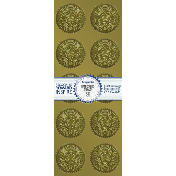 Geographics Embossed Seals, 2in, Gold Excellence, Pack Of 50
