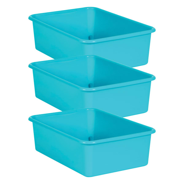 Teacher Created Resources Large Plastic Storage Bins, 5inH x 11-1/2inW x 16-1/4inD, Teal, Pack Of 3 Bins