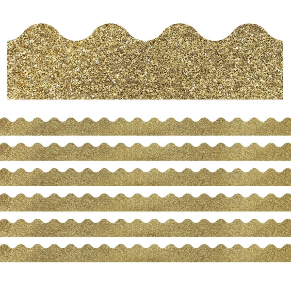 Carson Dellosa Education Scalloped Bulletin Board Borders, Sparkle + Shine Gold Glitter, 39ft Per Pack, Set Of 6 Packs