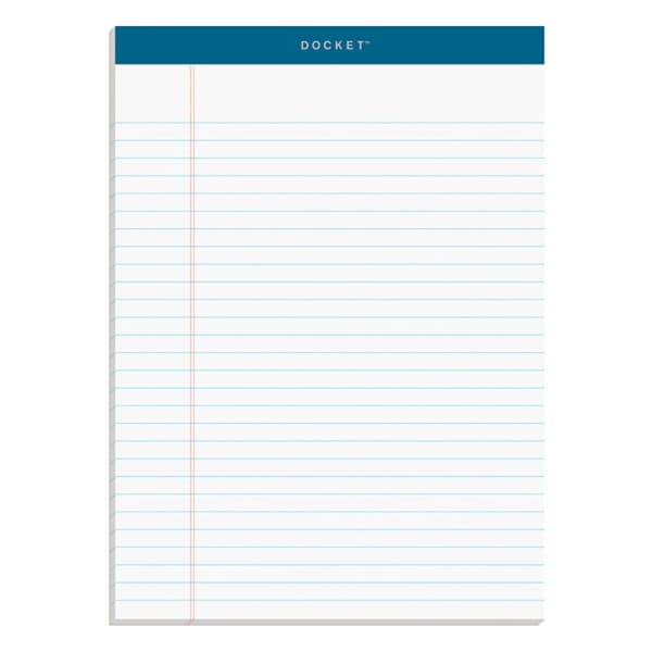 TOPS Docket Writing Pads, 8 1/2in x 11 3/4in, Legal Ruled, 50 Sheets Per Pad, White, Pack Of 12 Pads