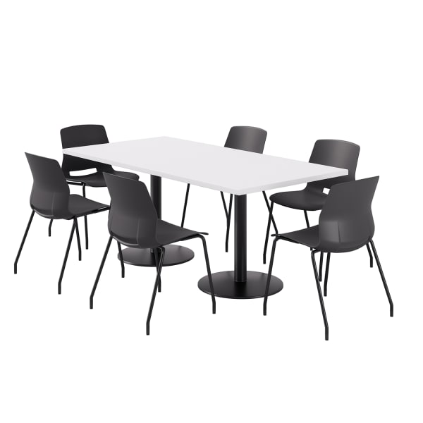 KFI Studios Proof Rectangle Pedestal Table With Imme Chairs, 31-3/4inH x 72inW x 36inD, Designer White Top/Black Base/Black Chairs