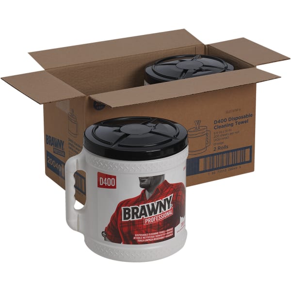 Brawny Professional D400 Disposable Cleaning Towels With Bucket - 9.90in Width x 13in Length - 200 Sheets/Roll - Orange - 2 / Carton