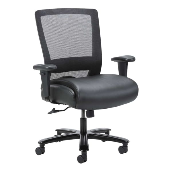 Boss Office Products Heavy-Duty Ergonomic LeatherPlus Bonded Leather/Mesh Mid-Back Chair, Black