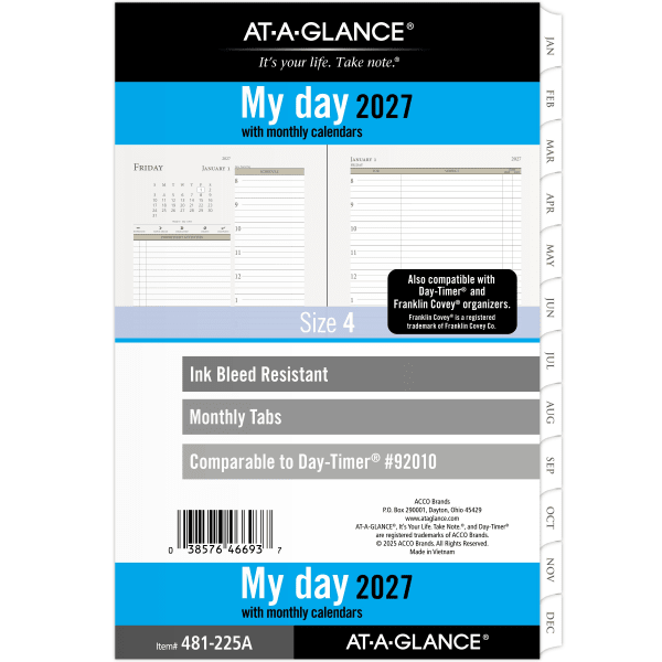 AT-A-GLANCE 2027 Daily Planner Two Page Per Day Refill, Loose-Leaf, Desk Size, 5 1/2in x 8 1/2in, 481225A27