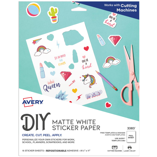 Avery Sticker Project Paper, Letter Size (8 1/2in x 11in), White, Pack Of 15 Sheets