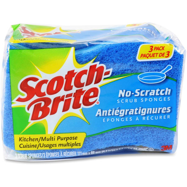 Scotch-Brite No Scratch Scrub Sponges - 2.8in Height x 4.5in Width x 4.5in Length x 590 mil Thickness - 3 Pack - 8 / Carton - Blue