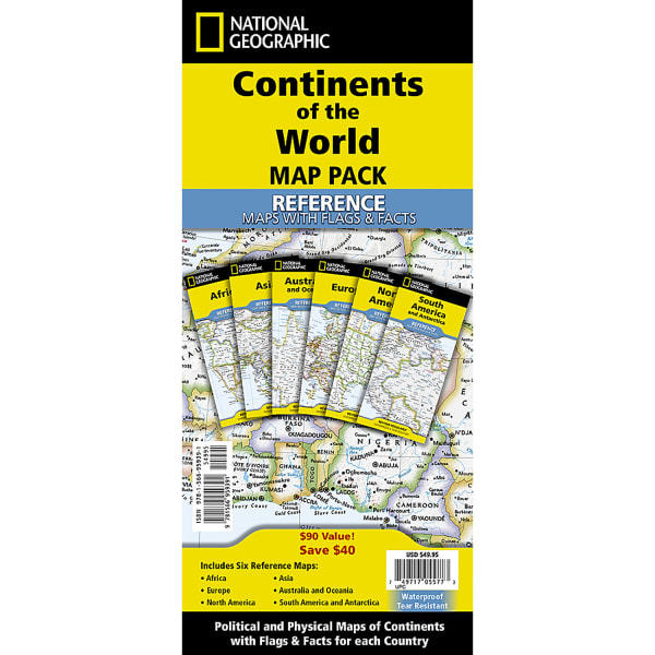 National Geographic Continents Of the World Flags & Facts Map Pack Bundle, Folded: 4.25in x 9.25in, Flat: 25.25in x 18.5in