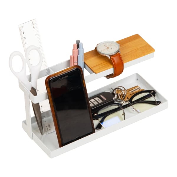 Mind Reader Desktop Dock Tray Organizer, 4-1/2inH x 4inW x 9-3/4inD, White, Total Qty 1