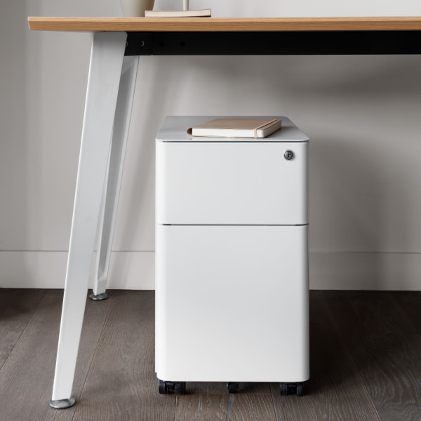 Branch Furniture Small 20inD Vertical 2-Drawer Mobile Filing Cabinet, White