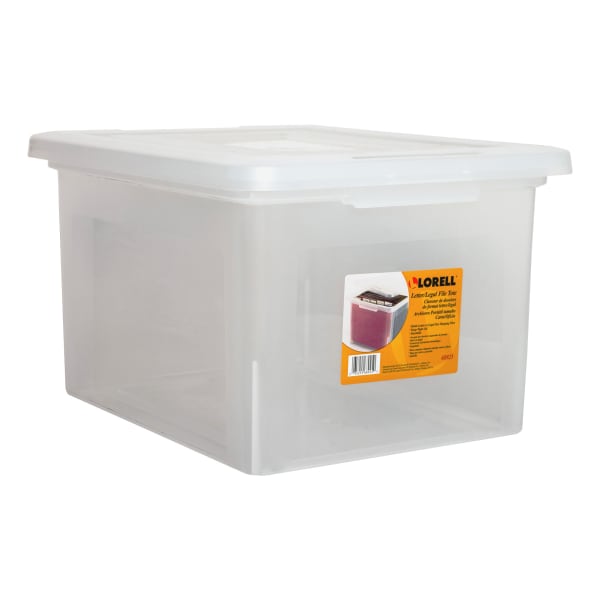 Lorell Storage File Boxes With Lift-Off Lids, Letter/Legal Size, 18in x 11in x 14 3/16in, Clear, Case Of 4