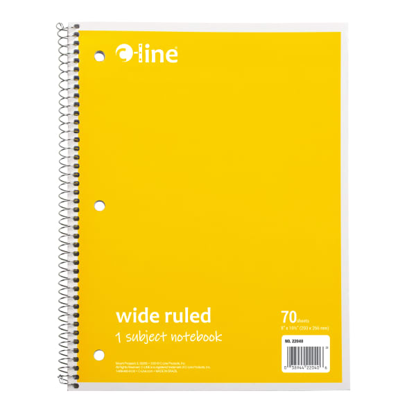 C-Line Wide Rule Spiral Notebooks, 8in x 10-1/2in, 1 Subject, 70 Sheets, Yellow, Case Of 24 Notebooks