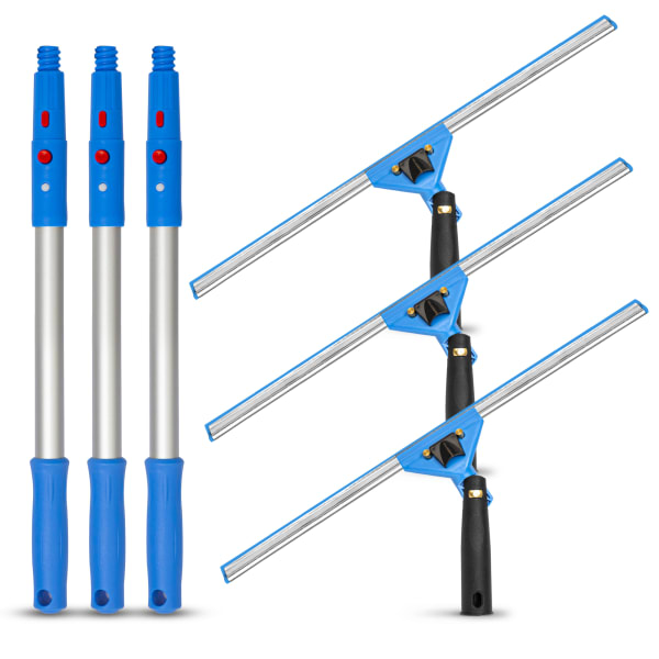 Gritt Commercial Swivel Window Squeegee And Pole Window Washing Kit, 18in Squeegee/20in Pole, Multicolor, Pack Of 3 Kits