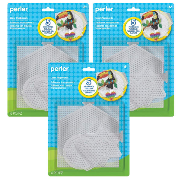 Perler Small & Large Basic Shapes Pegboards, Clear, 5 Pegboards Per Pack, Set Of 3 Packs